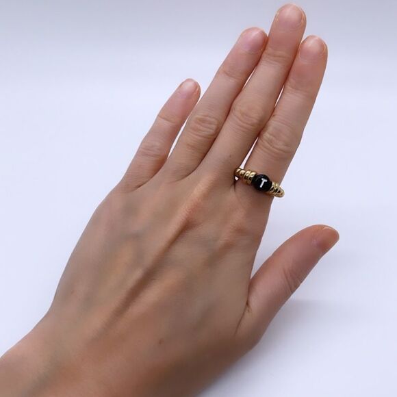 NWT Wool + Pepper Co. Black & Gold Initial Ring - Picture 4 of 6